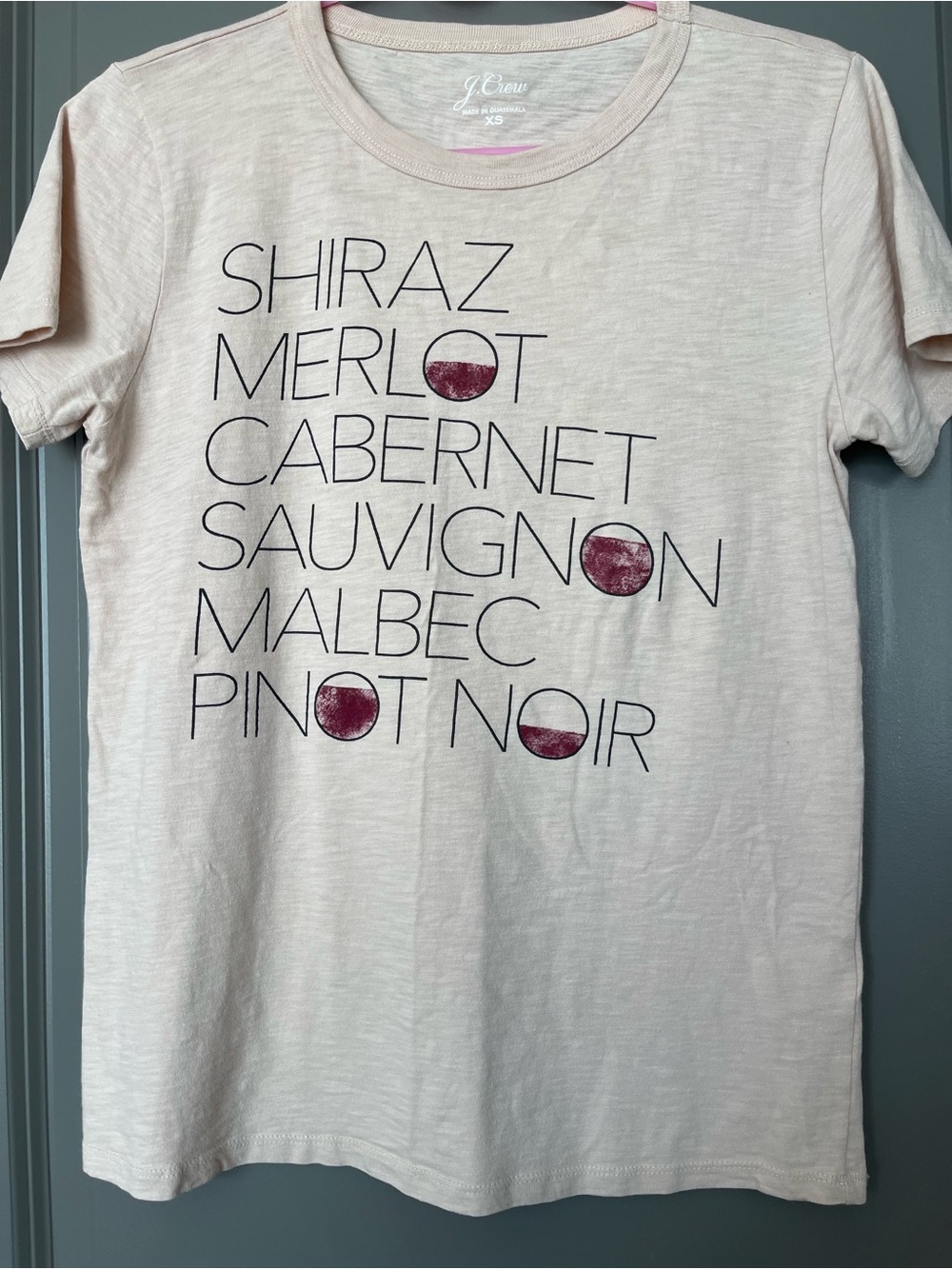 J. Crew collector Cream Short Sleeve Tee with Wine-Print